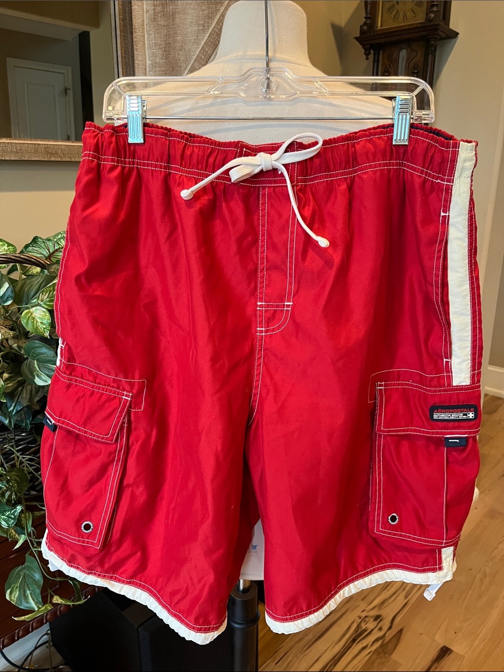 Aeropostale Retro Red Men’s Cargo Board Shorts with White Trim